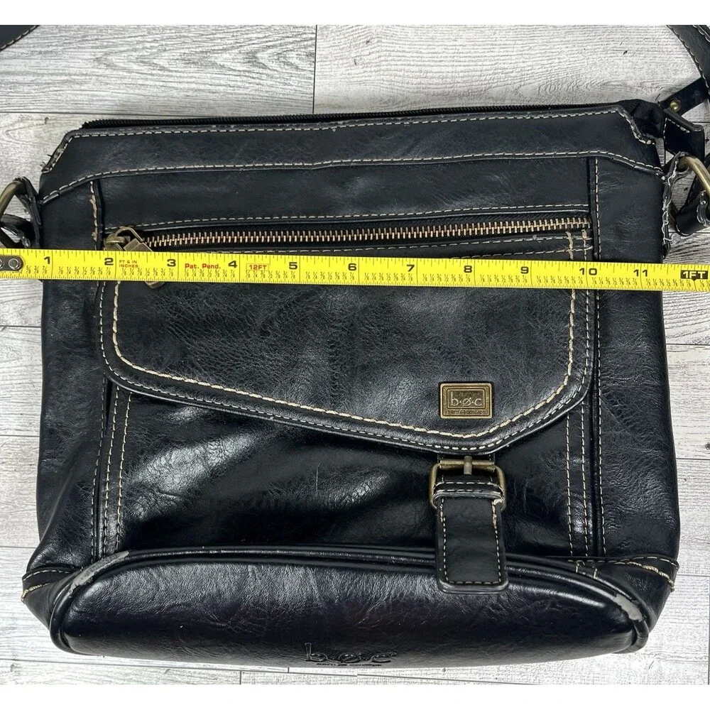 BOC Born Black Faux Leather Crossbody Bag Shoulder Purse Zipper Snap Pockets